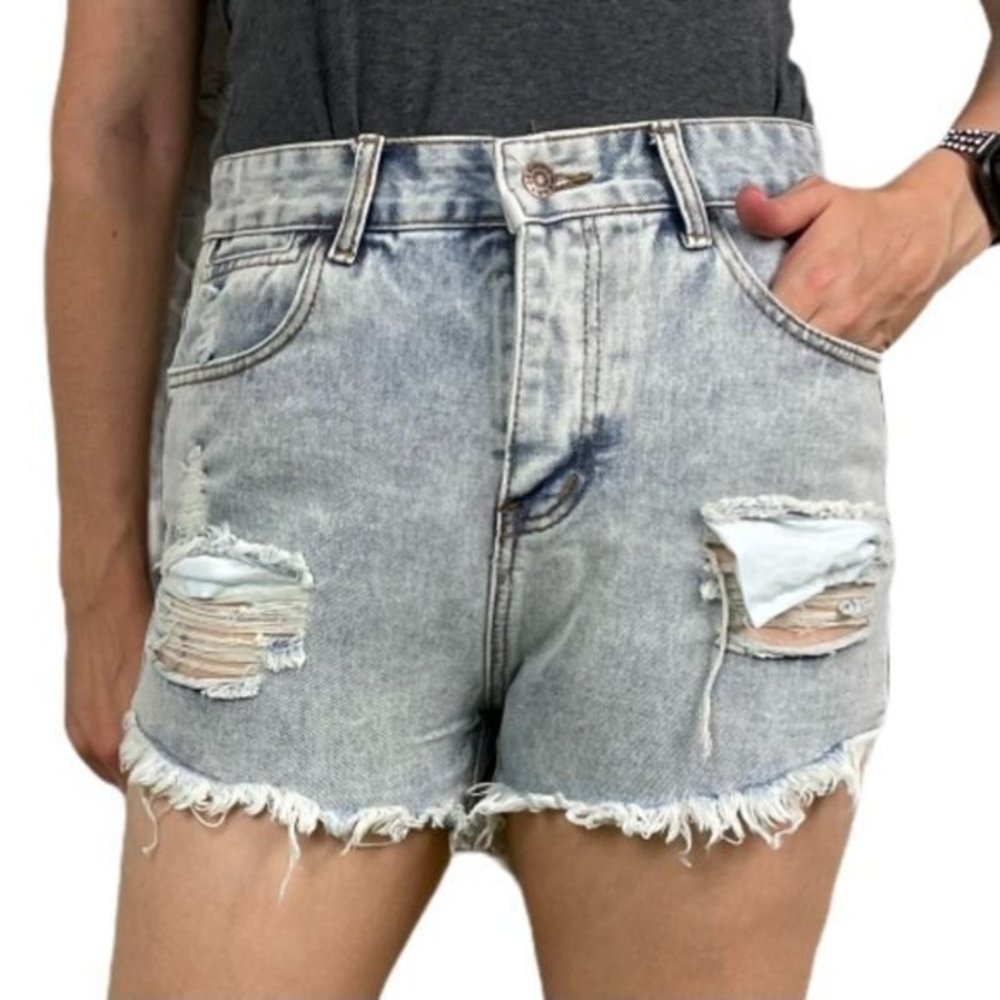 BELLE DE JOUR Light Blue Ripped Cutoff Short Large - Picture 1 of 16